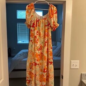Floral Puff Sleeve Midi Dress